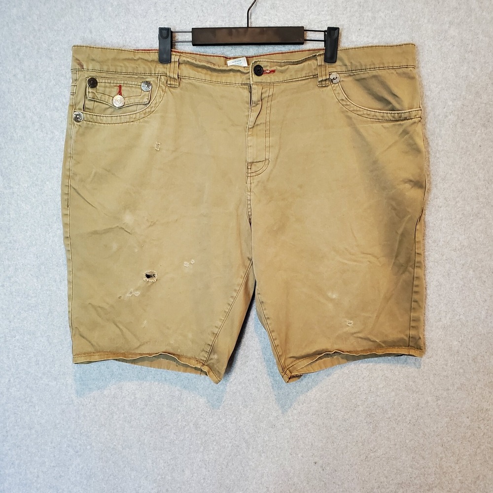 True Religion Billy Super T Shorts Size 42 Green Baggy Distressed Flap Pockets